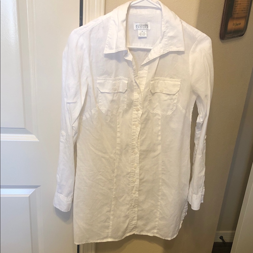 Allison Joy White Button-Front Long Sleeve Shirt
